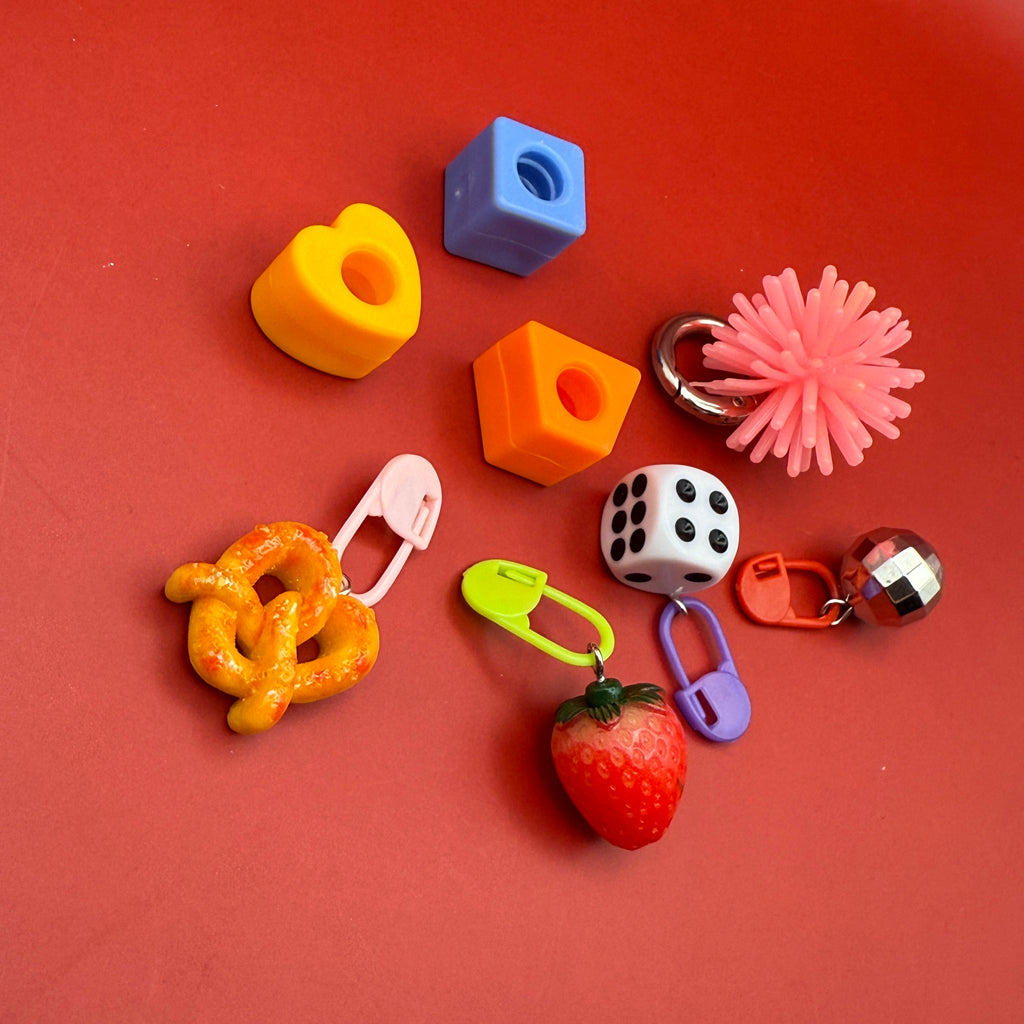 Trinket Shoe Charm Set: Pretzel + Strawberry + Dice