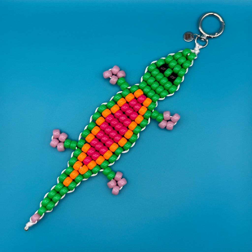 Neon Green & Pink Bead Buddy Alligator Bag Charm
