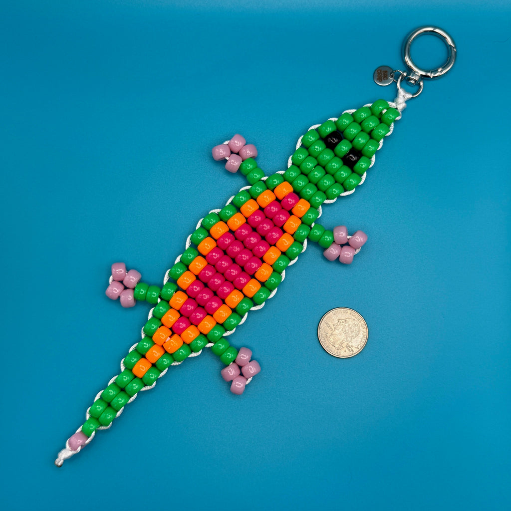 Neon Green & Pink Bead Buddy Alligator Bag Charm