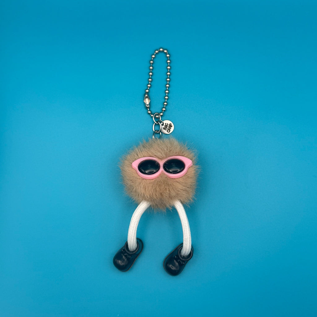 Mocha and Pink Pom Pom Walking Weirdo Bag Charm