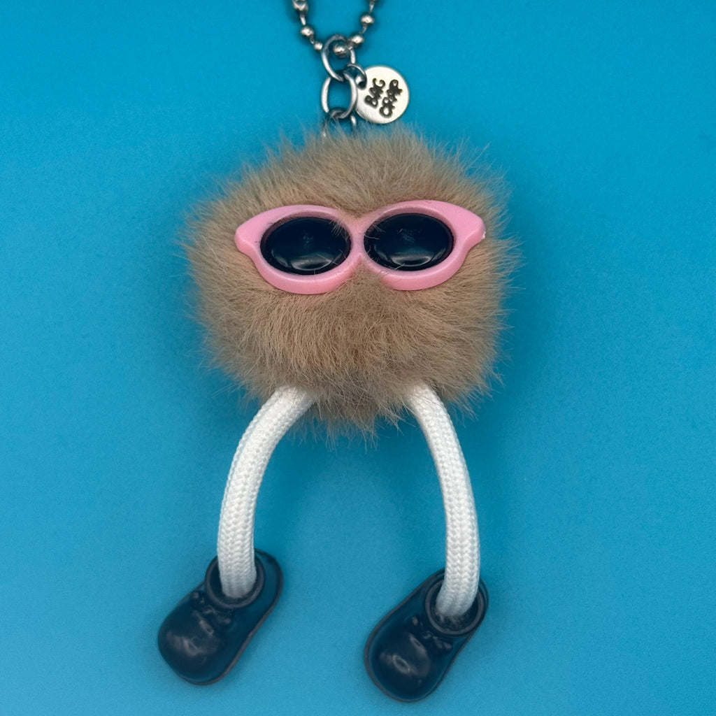 Mocha and Pink Pom Pom Walking Weirdo Bag Charm