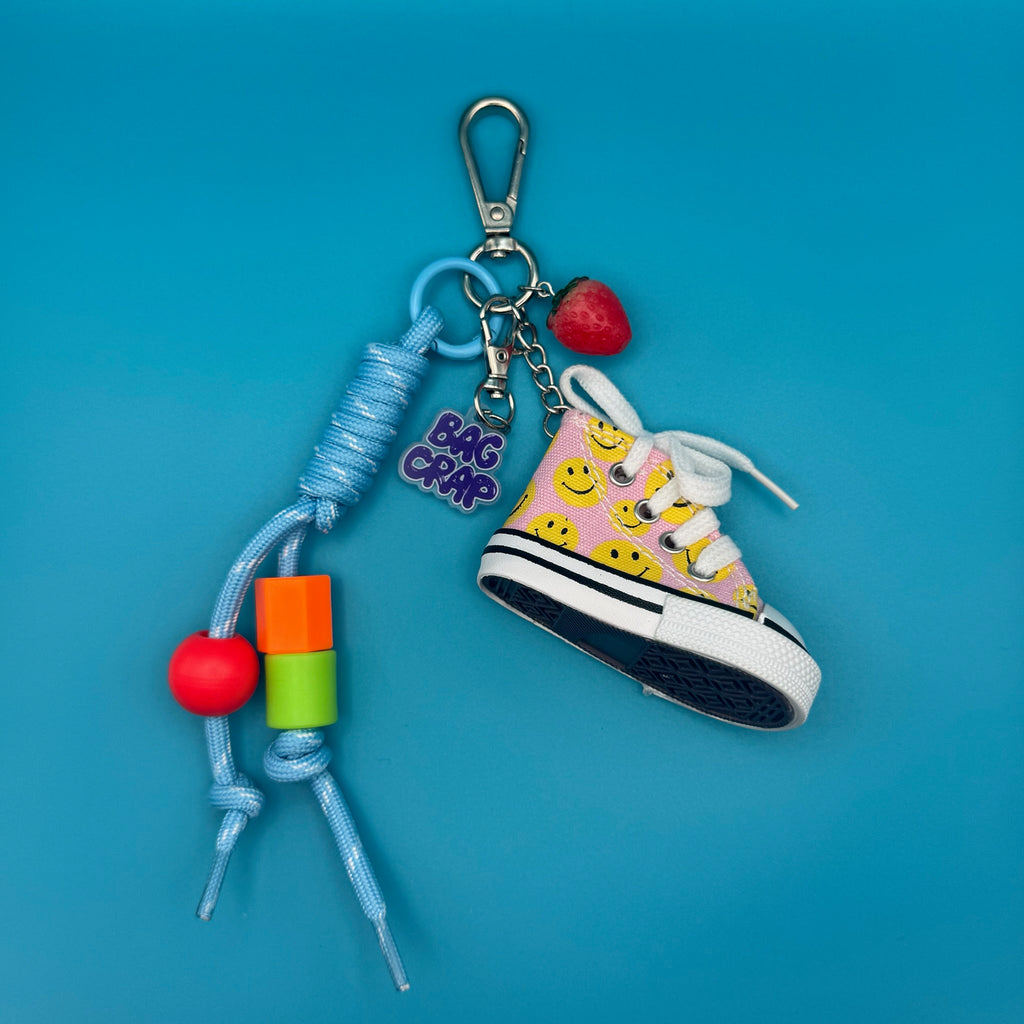 Vintage Pink Smiley Face Sneaker Bag Charm Pack