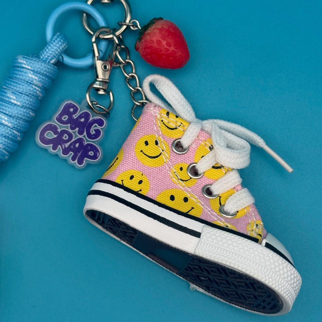 Vintage Pink Smiley Face Sneaker Bag Charm Pack
