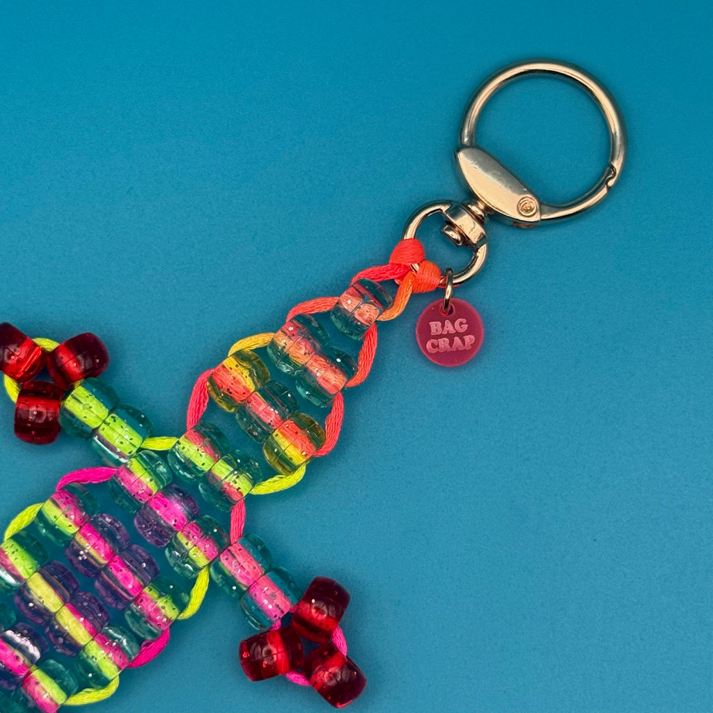 Small Bead Buddy Lizard Bag Charm - Neon Blue and Red