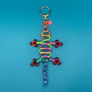 Small Bead Buddy Lizard   - Neon Blue and Red -  vintage keychain vintage charms for bag nostalgia vintage keychains y2k collectible - Bag Crap