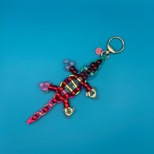 Small Bead Buddy Lizard   - Red and Neon -  vintage keychain vintage charms for bag nostalgia vintage keychains y2k collectible - Bag Crap
