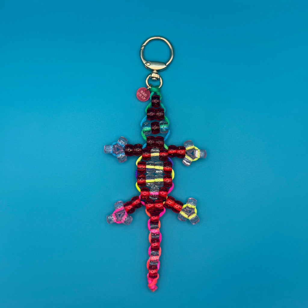 Small Bead Buddy Lizard Bag Charm - Red and Neon