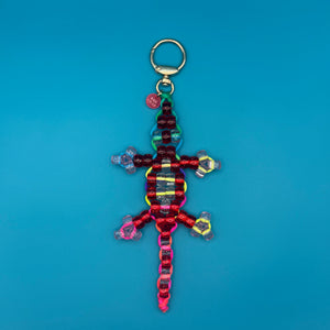 Small Bead Buddy Lizard   - Red and Neon -  vintage keychain vintage charms for bag nostalgia vintage keychains y2k collectible - Bag Crap