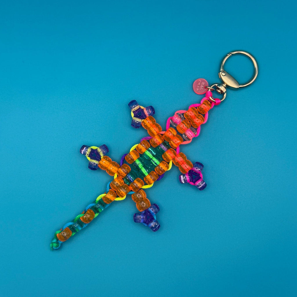 1 of 1 Rainbow Bead Buddy Lizard Bag Charm - Neon Orange and Green