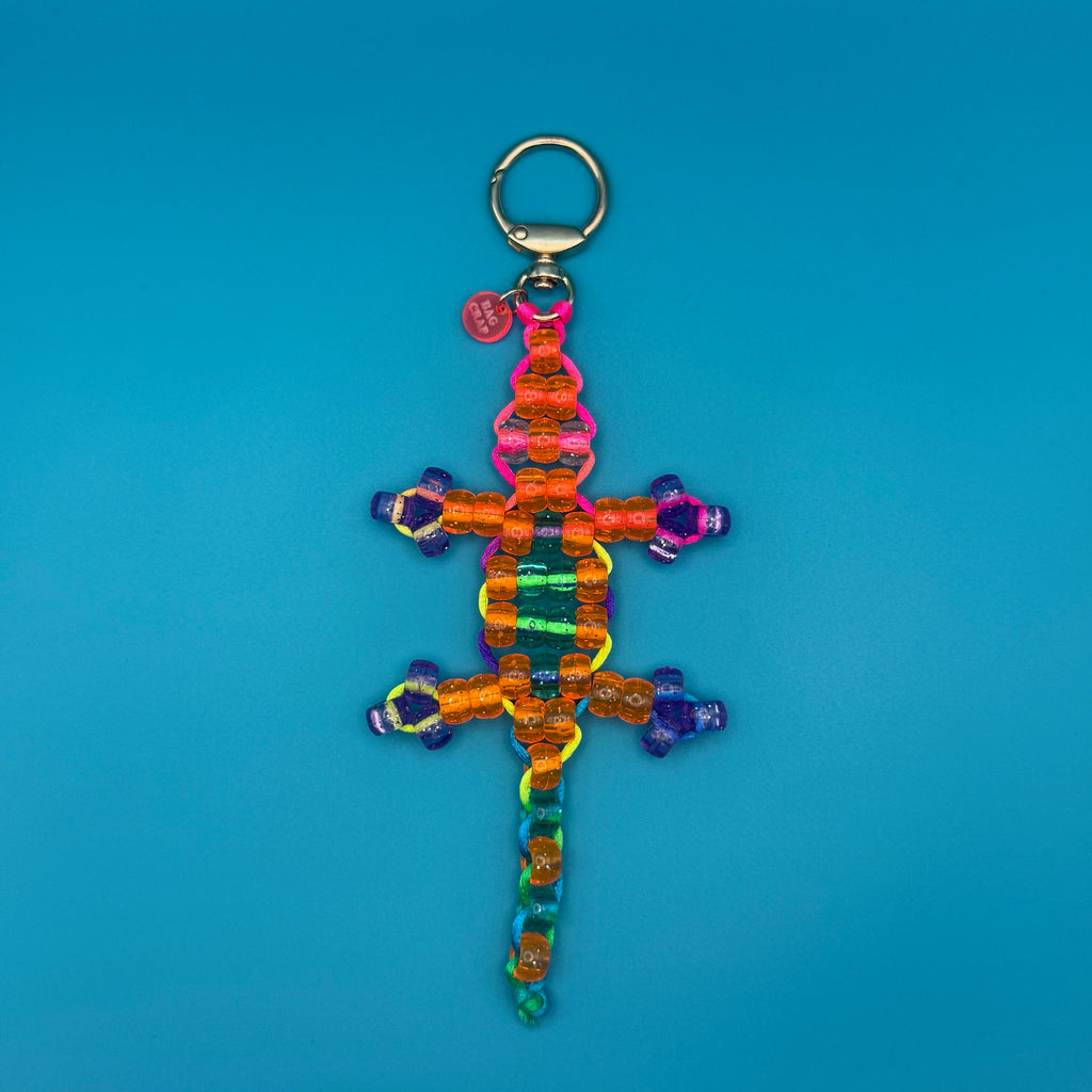 1 of 1 Rainbow Bead Buddy Lizard Bag Charm - Neon Orange and Green