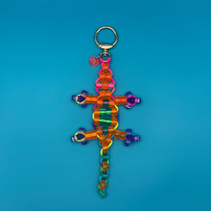 1 of 1 Rainbow Bead Buddy Lizard   - Neon Orange and Green -  vintage keychain vintage charms for bag nostalgia vintage keychains y2k collectible - Bag Crap