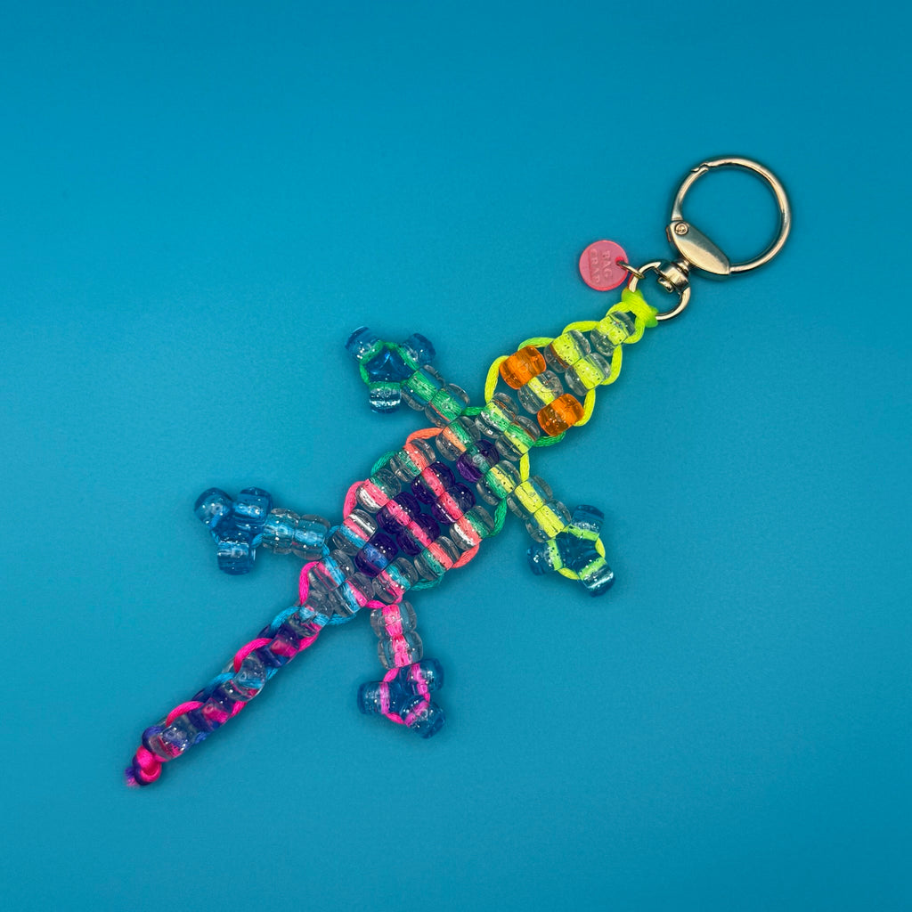Small Bead Buddy Lizard Bag Charm - Neon Yellow and Pink