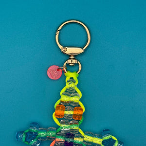 Small Bead Buddy Lizard   - Neon Yellow and Pink -  vintage keychain vintage charms for bag nostalgia vintage keychains y2k collectible - Bag Crap