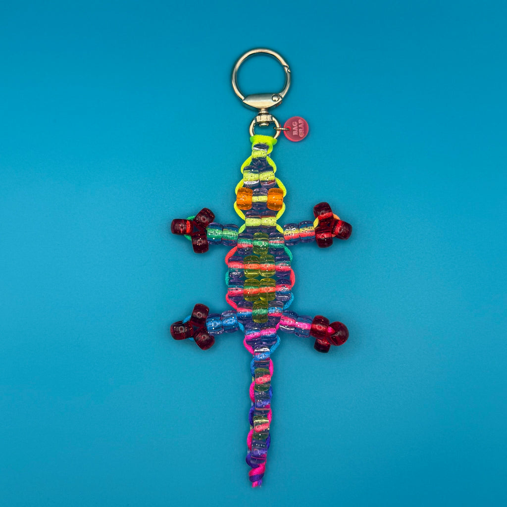 Small Bead Buddy Lizard Bag Charm - Neon Yellow and Red