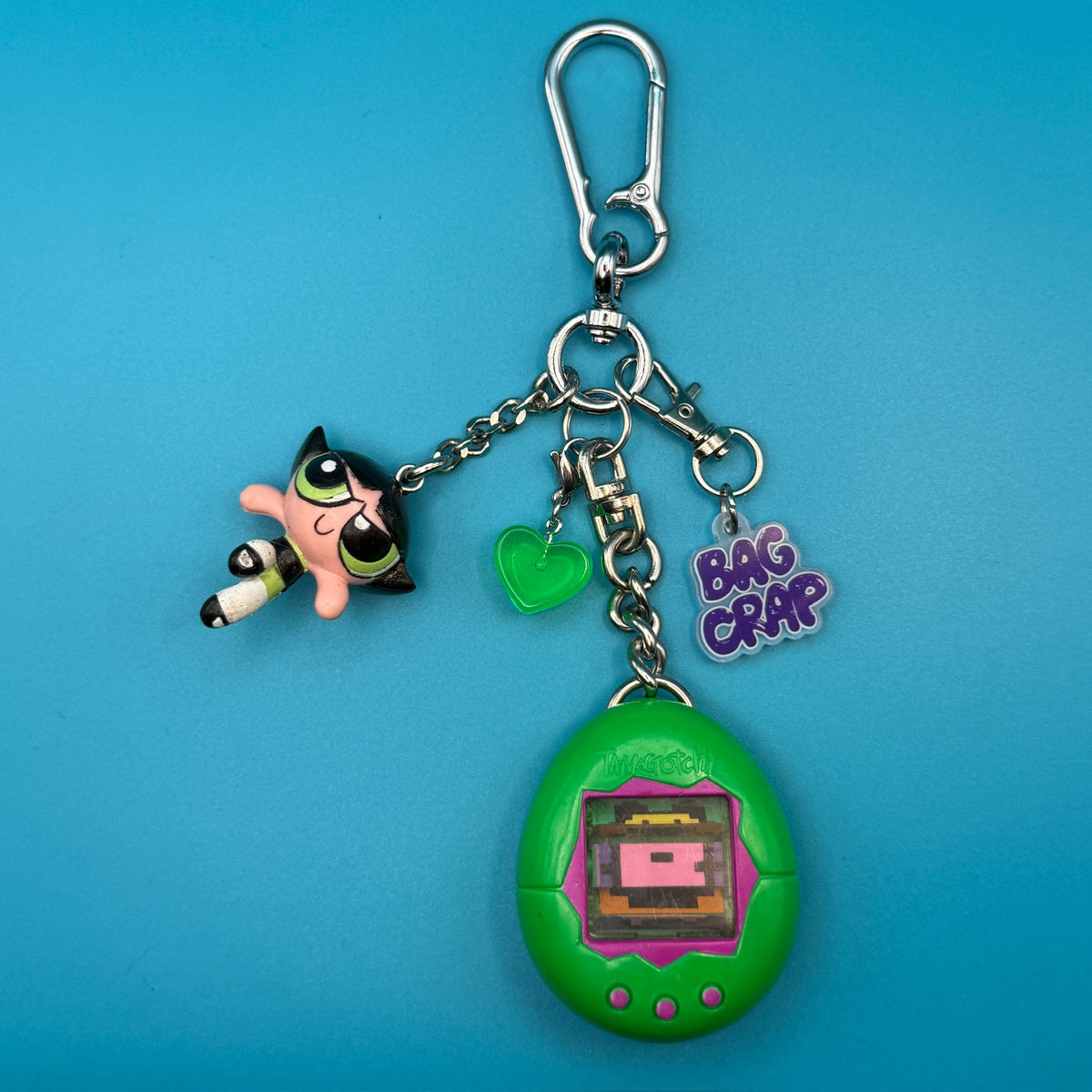 Green Powerpuff Girl + Tamagotchi   Pack -  vintage keychain vintage charms for bag nostalgia vintage keychains y2k collectible - Bag Crap