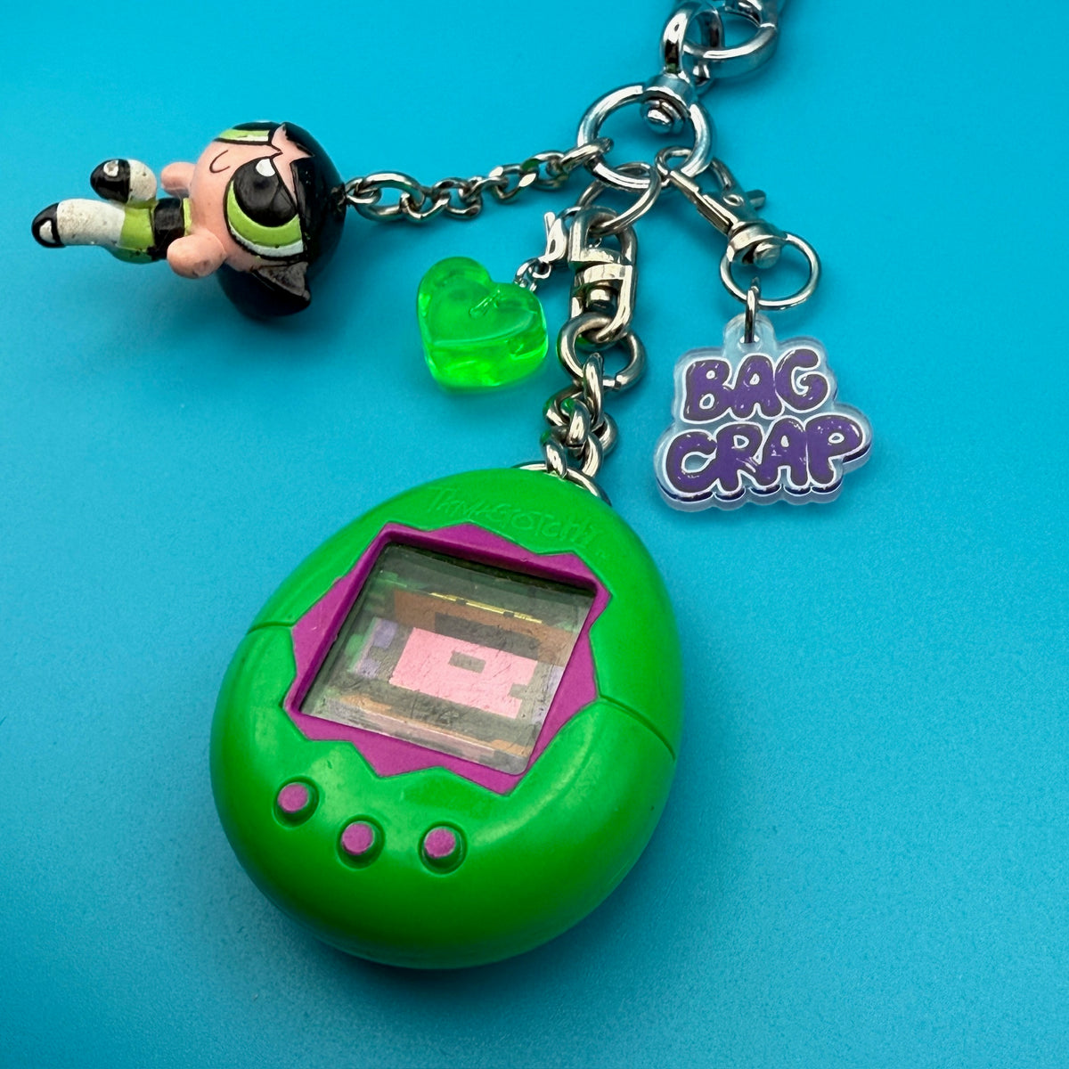 Green Powerpuff Girl + Tamagotchi   Pack -  vintage keychain vintage charms for bag nostalgia vintage keychains y2k collectible - Bag Crap
