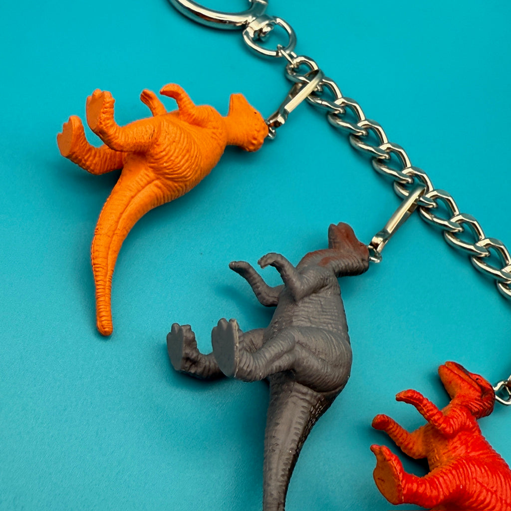 Vintage Assorted Colorful Red and Orange Dino Charm Chain