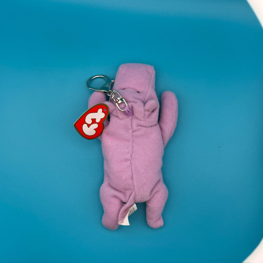 Vintage 1993 Teenie Beanie Baby Purple 'Happy' Hippo Plush Bag Charm