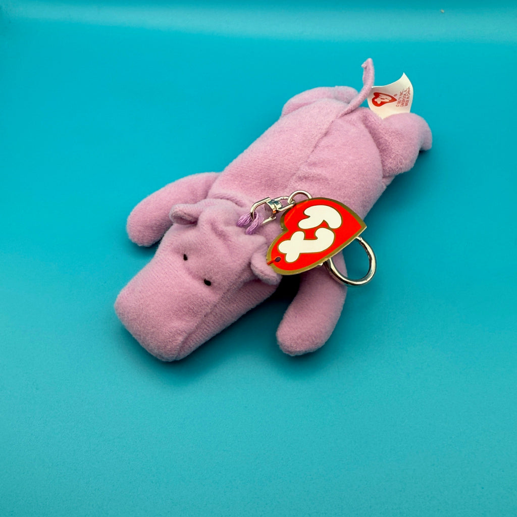 Vintage 1993 Teenie Beanie Baby Purple 'Happy' Hippo Plush Bag Charm