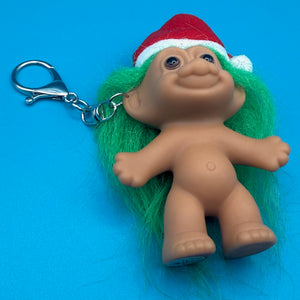 2.5'  Russ Holiday Troll Doll  : Green Hair - troll charms troll keychains vintage keychain vintage charms for bag nostalgia vintage keychains y2k collectible - Bag Crap