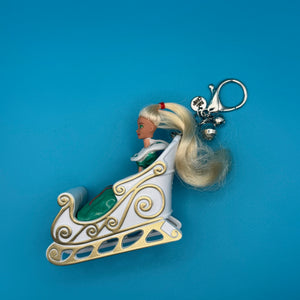 '90s Holiday Sleigh Barbie -  vintage keychain vintage charms for bag nostalgia vintage keychains y2k collectible - Bag Crap