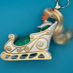 '90s Holiday Sleigh Barbie -  vintage keychain vintage charms for bag nostalgia vintage keychains y2k collectible - Bag Crap