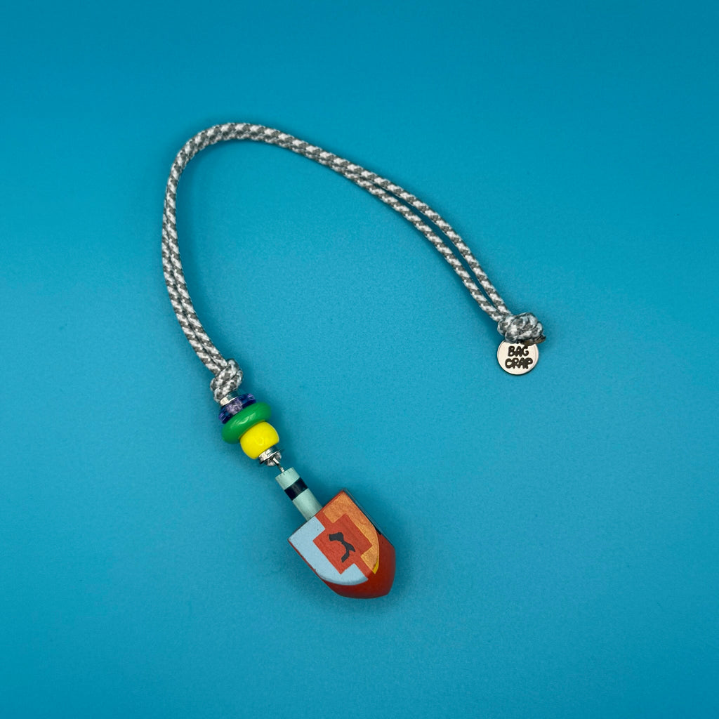 Vintage Wooden Dreidel + Paracord Bag Charm