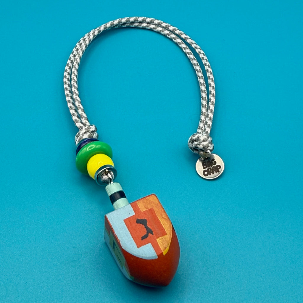 Vintage Wooden Dreidel + Paracord Bag Charm