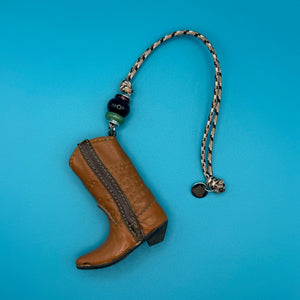 Tan Leather Cowboy Boot Paracord -  vintage keychain vintage charms for bag nostalgia vintage keychains y2k collectible - Bag Crap