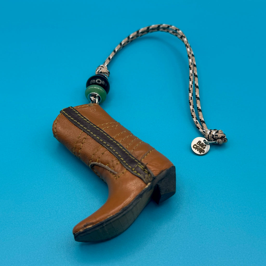 Vintage Tan Leather Cowboy Boot Paracord Bag Charm