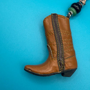Tan Leather Cowboy Boot Paracord -  vintage keychain vintage charms for bag nostalgia vintage keychains y2k collectible - Bag Crap