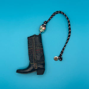 Black Leather Cowboy Boot Paracord -  vintage keychain vintage charms for bag nostalgia vintage keychains y2k collectible - Bag Crap