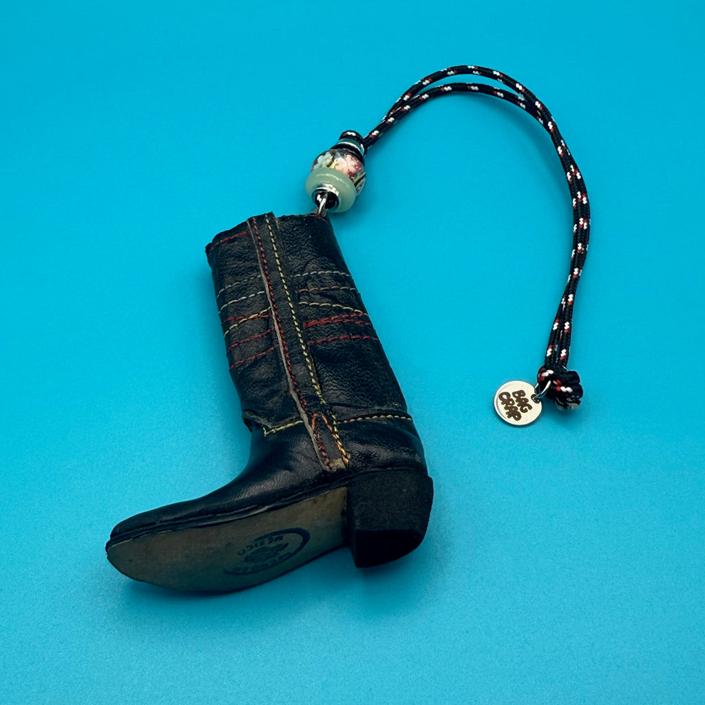 Vintage Black Leather Cowboy Boot Paracord Bag Charm