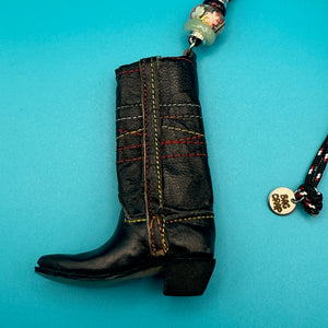 Black Leather Cowboy Boot Paracord -  vintage keychain vintage charms for bag nostalgia vintage keychains y2k collectible - Bag Crap