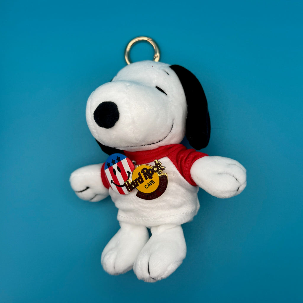 Snoopy Plush Bag Charm with VTG Pins & Gold Hardware