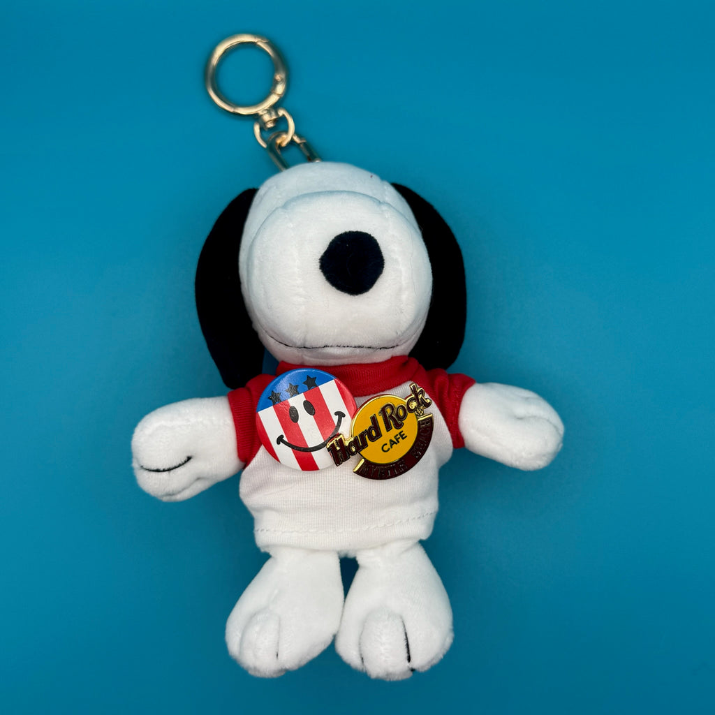 Snoopy Plush Bag Charm with VTG Pins & Gold Hardware