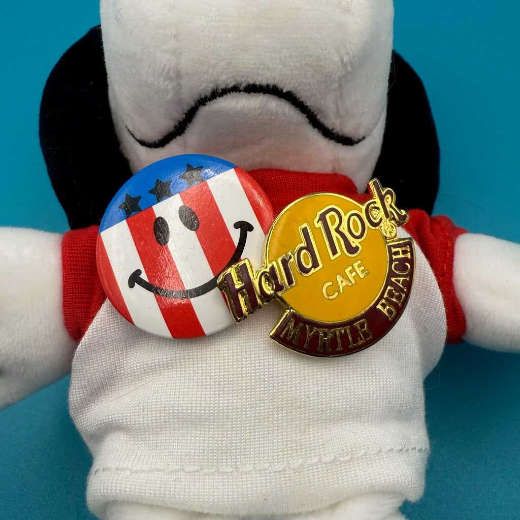 Snoopy Plush Bag Charm with VTG Pins & Gold Hardware