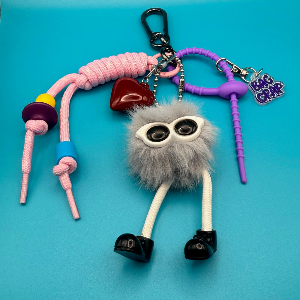 Red Heart & Grey Pom Pom Bag Charm Pack