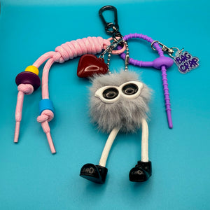 Red Heart & Grey Pom Pom   Pack - vintage bag charm packs nostalgia vintage y2k vintage keychain vintage charms for bag nostalgia vintage keychains y2k collectible - Bag Crap