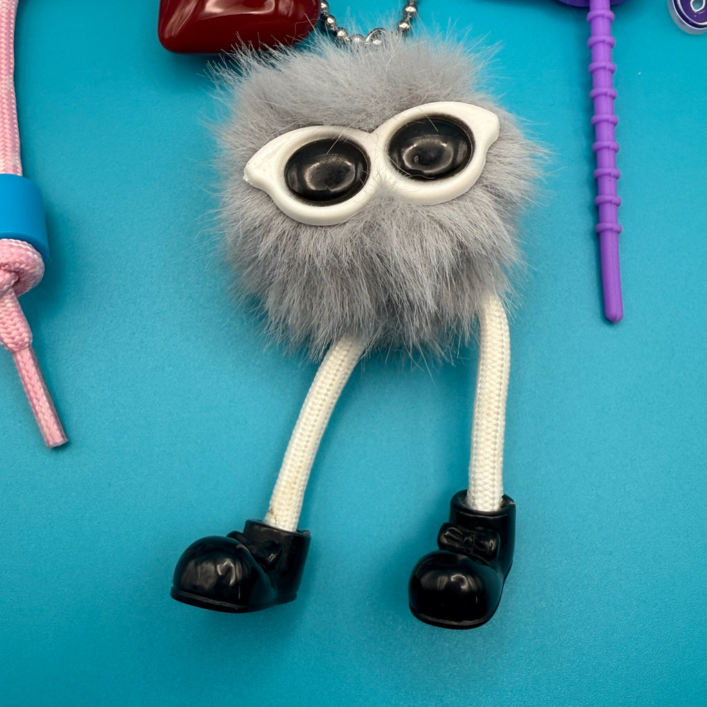 Red Heart & Grey Pom Pom Bag Charm Pack