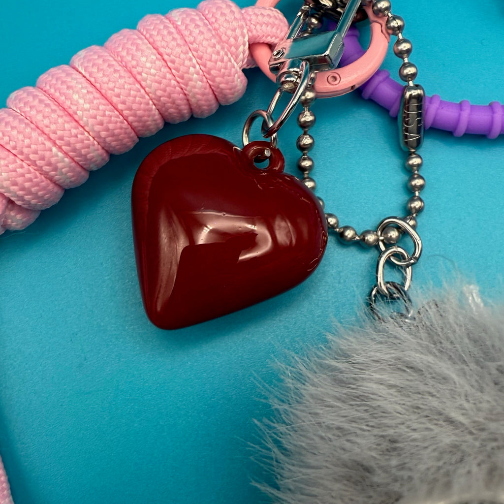 Red Heart & Grey Pom Pom Bag Charm Pack
