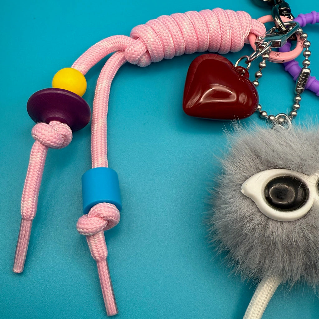 Red Heart & Grey Pom Pom Bag Charm Pack