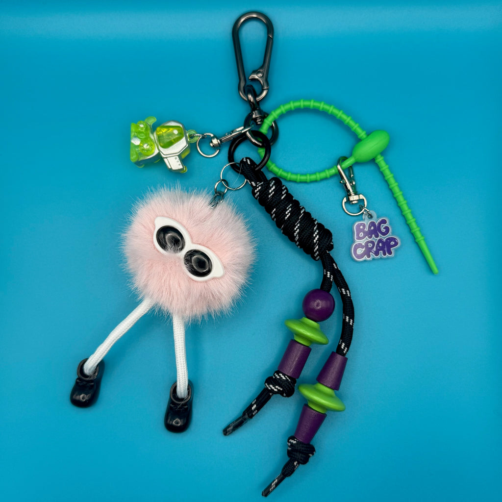Neon Green & Black Pom Pom Bag Charm Pack