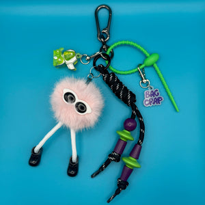 Neon Green & Black Pom Pom   Pack - vintage bag charm packs nostalgia vintage y2k vintage keychain vintage charms for bag nostalgia vintage keychains y2k collectible - Bag Crap