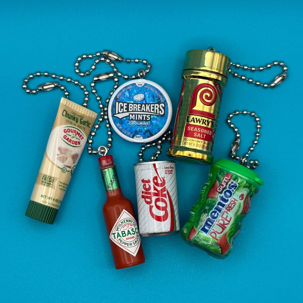 Assorted Mini Food & Grocery Bag Charms: Diet Coke, Tabasco Sauce