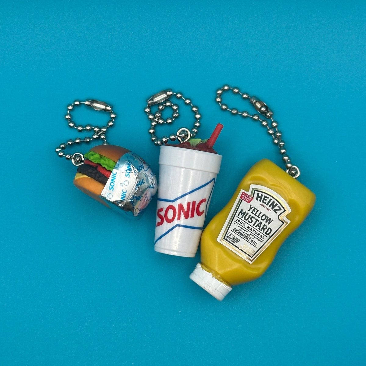 Assorted Mini Food & Grocery  s: Cheeseburger, Mustard, Sonic Cup - bodega food grocery nyc ny apple fruit vegetables fun vintage keychain vintage charms for bag nostalgia vintage keychains y2k collectible - Bag Crap