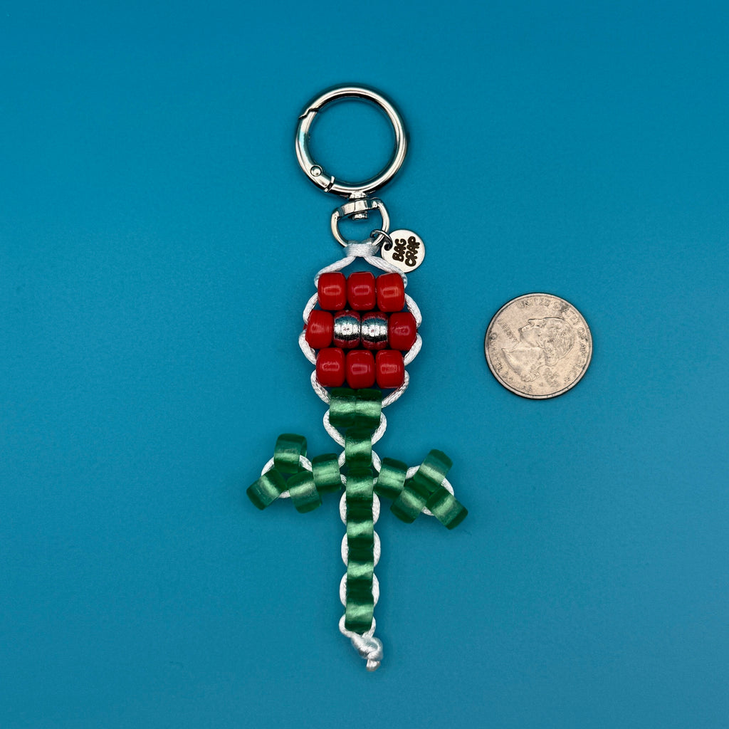 Red Flower Glass Bead Buddy Bag Charm