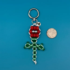 Red Flower Glass Bead Buddy -  vintage keychain vintage charms for bag nostalgia vintage keychains y2k collectible - Bag Crap