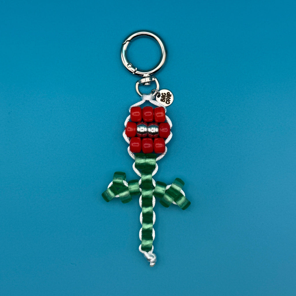 Red Flower Glass Bead Buddy Bag Charm