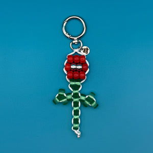 Red Flower Glass Bead Buddy -  vintage keychain vintage charms for bag nostalgia vintage keychains y2k collectible - Bag Crap